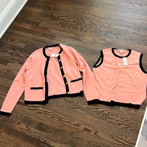 Brooks Brothers red fleece cardigan shell combo pink black gold small NWT